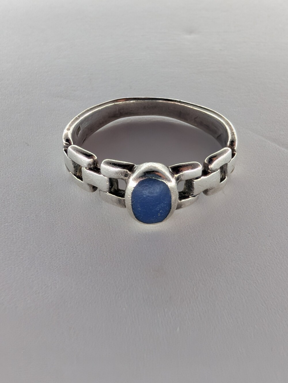 Sterling Silver Lapis Lazuli Chain Link Style Ring Size 9 1/2